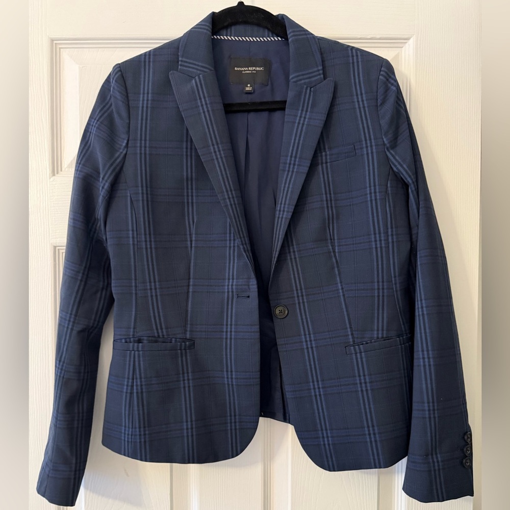 Banana Republic Dark Blue Checkered Blazer